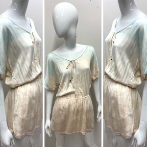 Gypsy 05 Cream Blue Tie Dye Dress Pockets Small